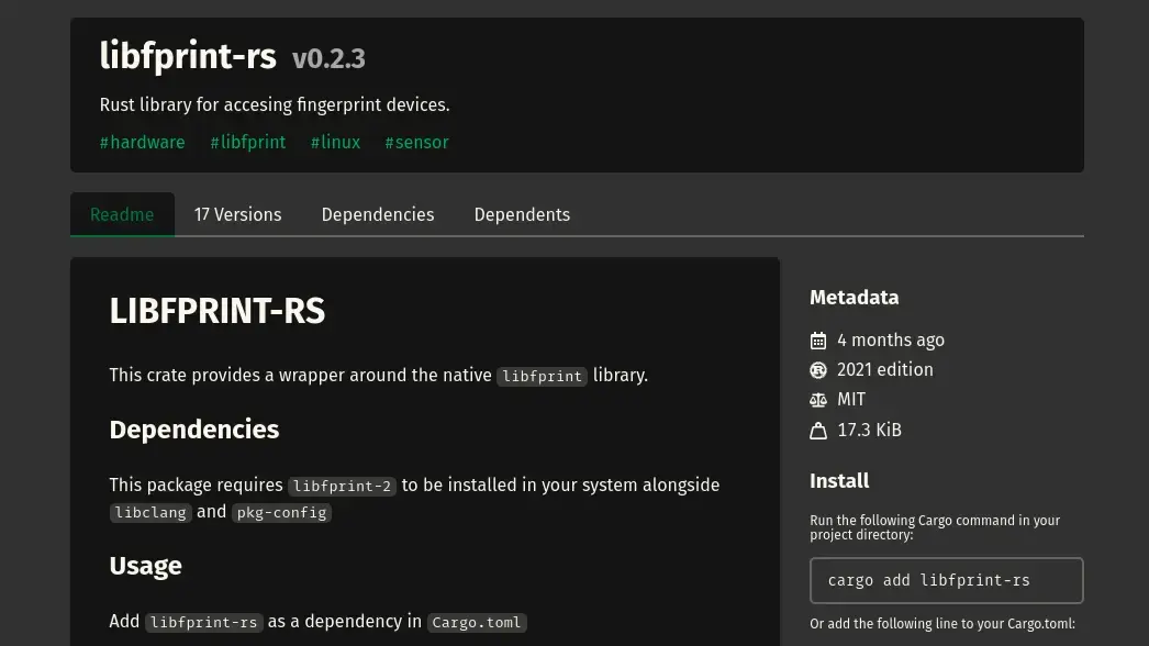 Preview image for the libfprint-rs project.